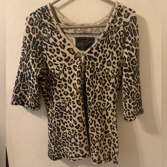 🖤Sexy Y2K Soul Revival leopard hooded waffle shirt Large - Picture 1 of 3
